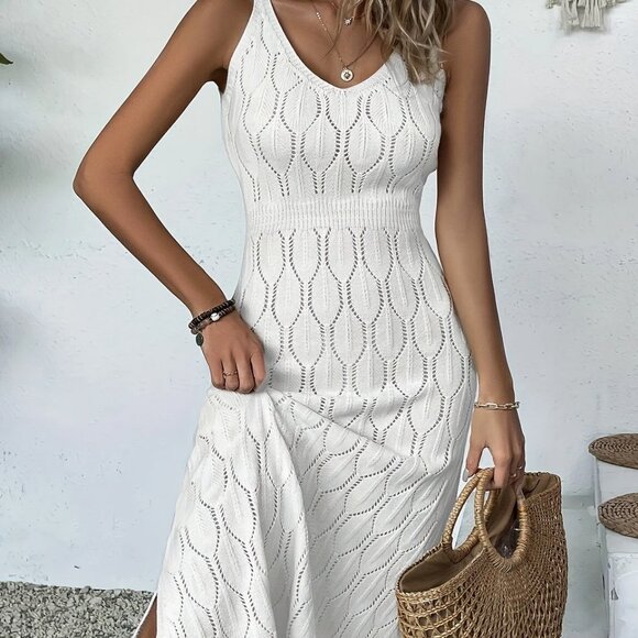 Midi Length Knit Dress Coverup in Ivory L - Picture 1 of 13